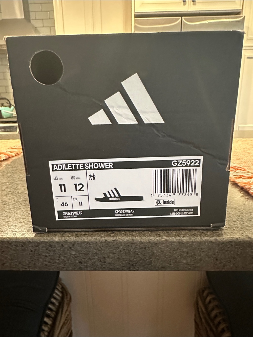 adidas Black Slide Sandals with White Three-Stripes